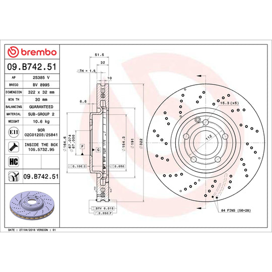 09.B742.51 Brembo Premium UV Coated Front Brake Rotor Brembo Brake Canada