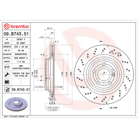 09.B743.51 Brembo Premium UV Coated Rear Brake Rotor Brembo Brake Canada