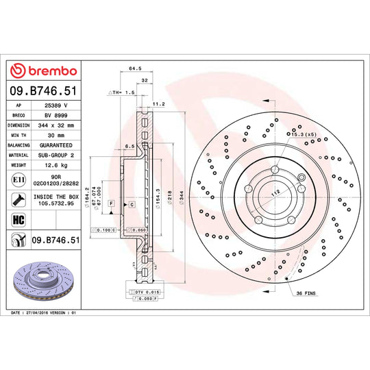 09.B746.51 Brembo Premium UV Coated Front Brake Rotor Brembo Brake Canada