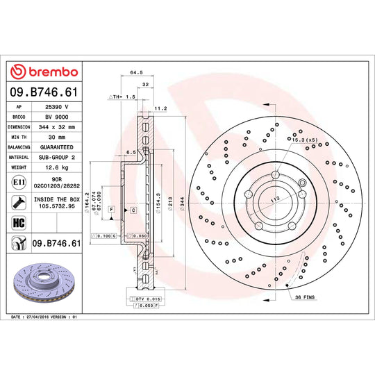 09.B746.61 Brembo Premium UV Coated Front Brake Rotor Brembo Brake Canada