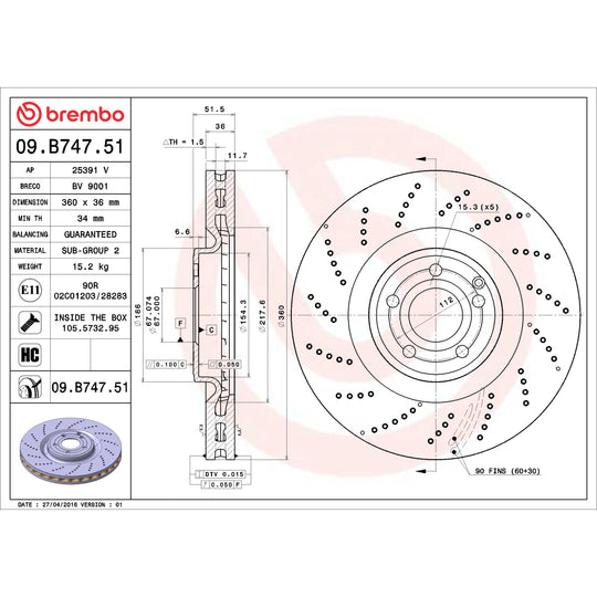 09.B747.51 Brembo Premium UV Coated Front Brake Rotor Brembo Brake Canada
