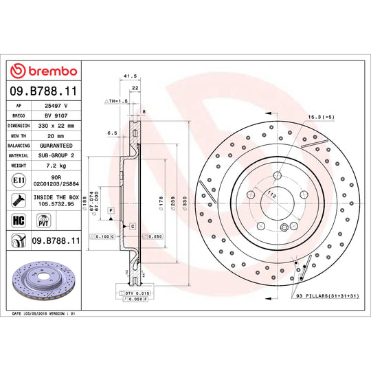 09.B788.11 Brembo Premium Coated Vented Brake Rotor Brembo Brake Canada