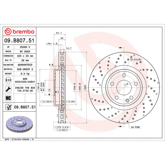 09.B807.51 Brembo Premium UV Coated Front Brake Rotor Brembo Brake Canada