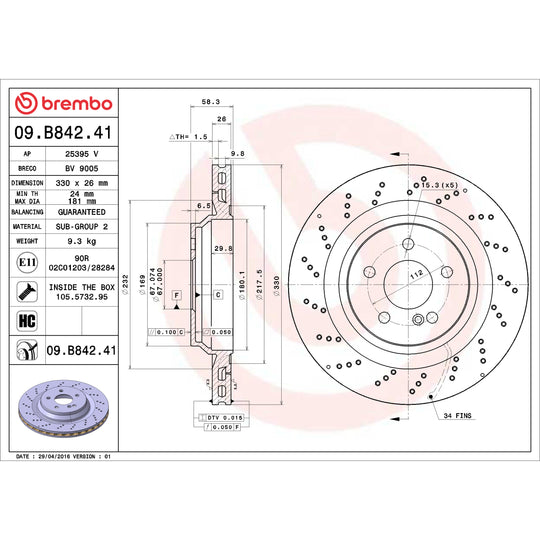 09.B842.41 Brembo Premium Coated Vented Brake Rotor Brembo Brake Canada