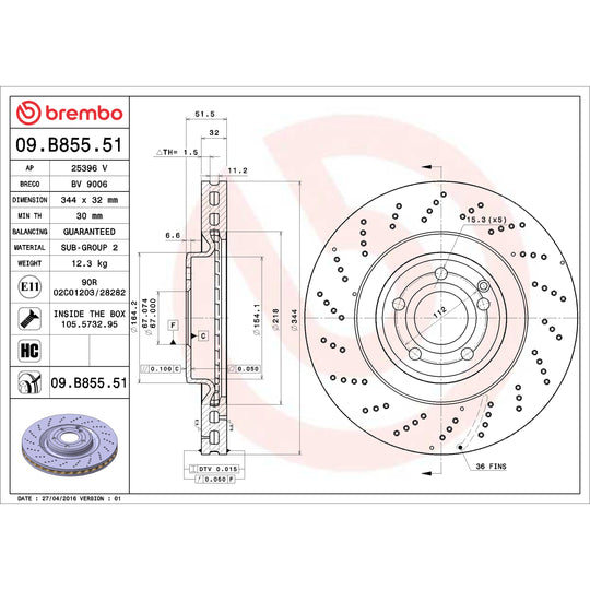 09.B855.51 Brembo Premium UV Coated Front Brake Rotor Brembo Brake Canada