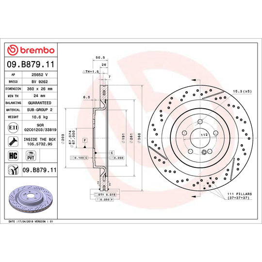 09.B879.11 Brembo Premium Coated Vented Brake Rotor Brembo Brake Canada
