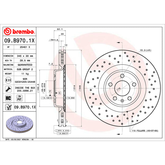 09.B970.1X Brembo Premium UV Coated XTRA Cross Drilled Brake Rotor Brembo Brake Canada