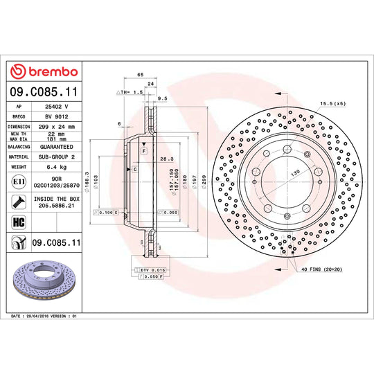 09.C085.11 Brembo Premium Coated Vented Brake Rotor Brembo Brake Canada