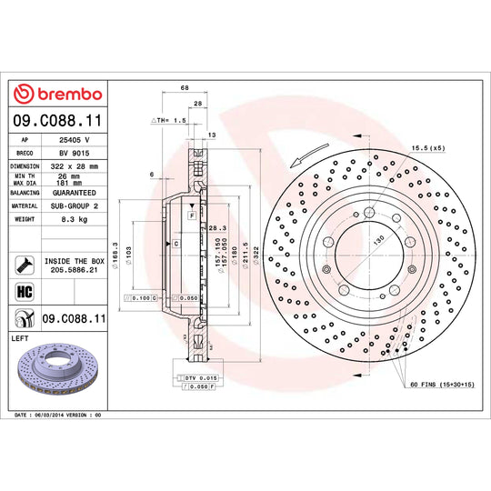 09.C088.11 Brembo Premium Coated Vented Brake Rotor Brembo Brake Canada