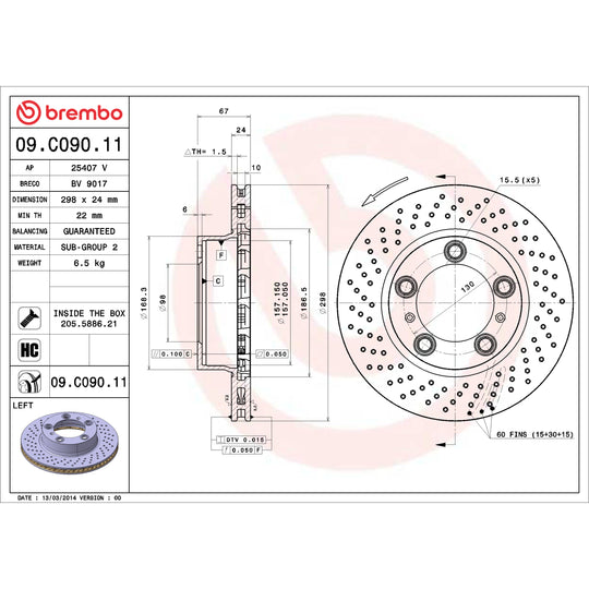 09.C090.11 Brembo Premium Coated Vented Brake Rotor Brembo Brake Canada