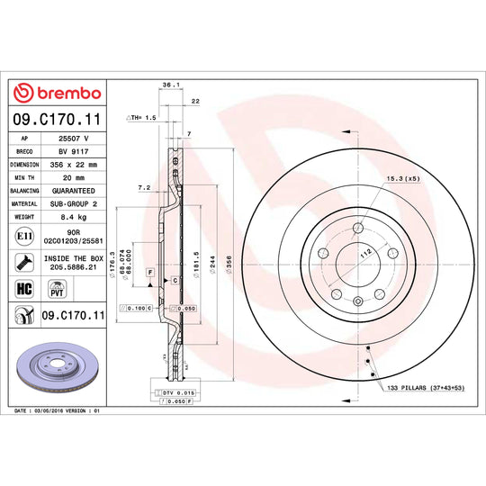 KT00A22 Brembo Ceramic Brake Pad and UV Coated PVT  Brake Disc Kit Brembo Brake Canada
