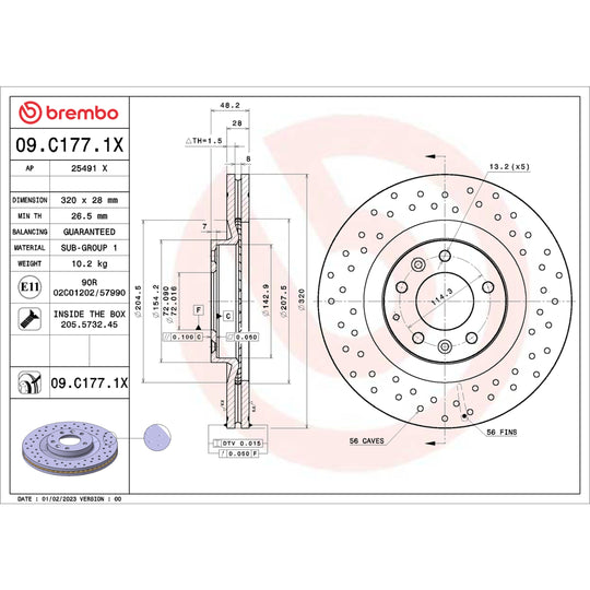 09.C177.1X Brembo Premium UV Coated XTRA Cross Drilled Brake Rotor Brembo Brake Canada