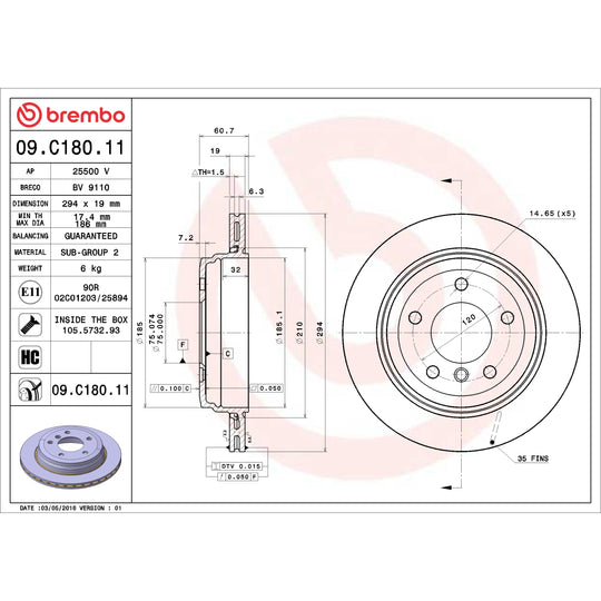 09.C180.11 Brembo Premium Coated Vented Brake Rotor Brembo Brake Canada