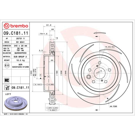 09.C181.11 Brembo Premium Coated Vented Brake Rotor Brembo Brake Canada