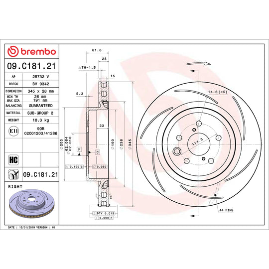 09.C181.21 Brembo Premium Coated Vented Brake Rotor Brembo Brake Canada