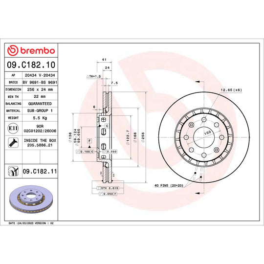 09.C182.10 Brembo Premium Vented Brake Rotor Brembo Brake Canada