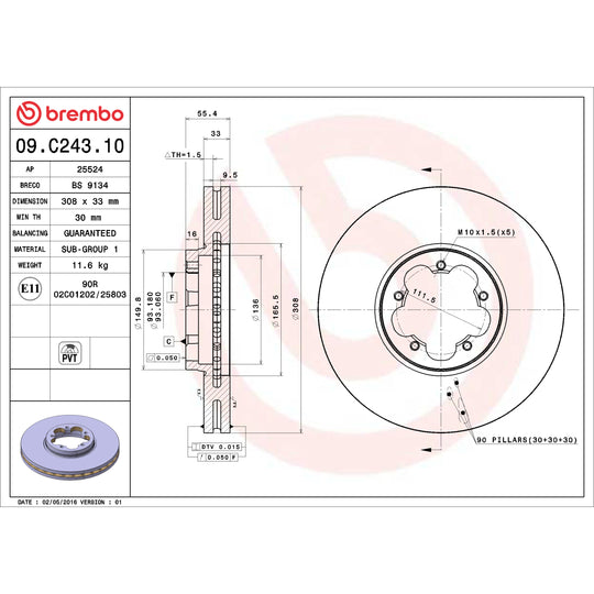 09.C243.10 Brembo Premium Vented Brake Rotor Brembo Brake Canada