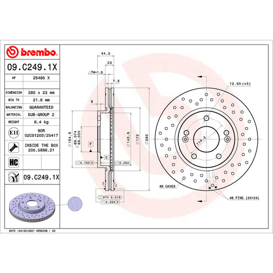 09.C249.1X Brembo Premium UV Coated XTRA Cross Drilled Brake Rotor Brembo Brake Canada