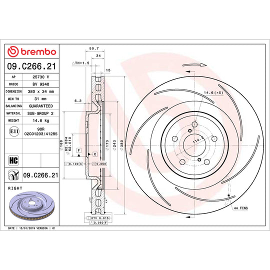 09.C266.21 Brembo Premium Coated Vented Brake Rotor Brembo Brake Canada