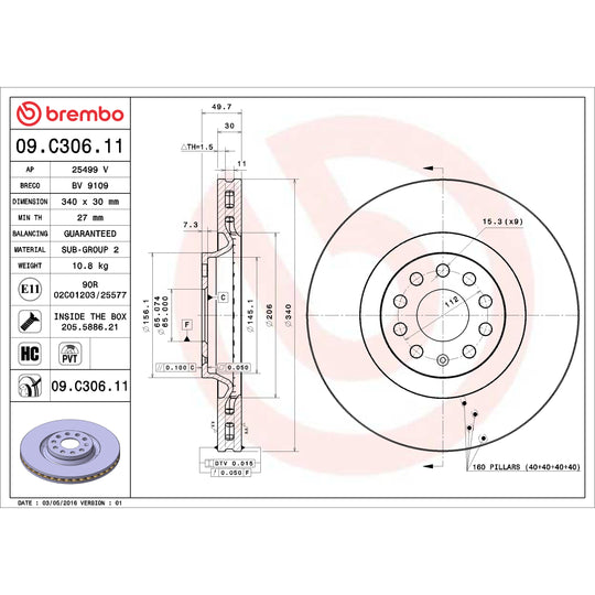 KT00814 Brembo Ceramic Brake Pad and UV Coated PVT  Brake Disc Kit Brembo Brake Canada