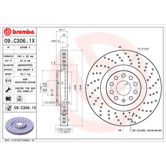 KTX0138 Brembo Ceramic Brake Pad and XTRA PVT Drilled Brake Disc Kit Brembo Brake Canada