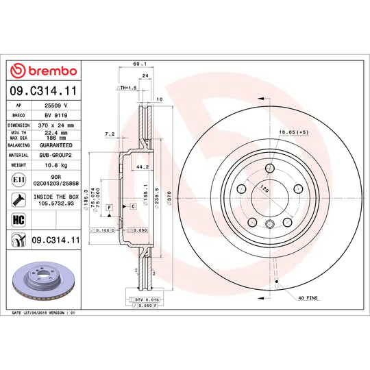 KT00710 Brembo Ceramic Brake Pad and UV Coated Vented  Brake Disc Kit Brembo Brake Canada