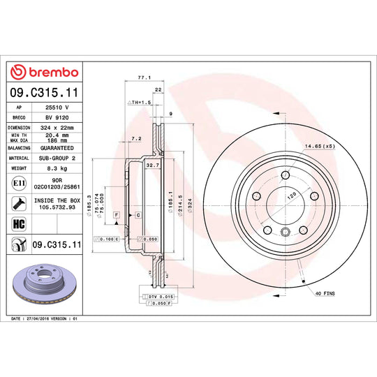 KT00A95 Brembo Ceramic Brake Pad and UV Coated Vented  Brake Disc Kit Brembo Brake Canada