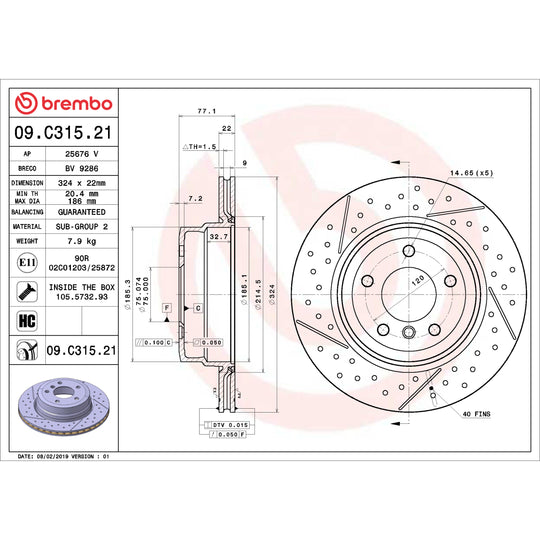 09.C315.21 Brembo Premium Coated Vented Brake Rotor Brembo Brake Canada