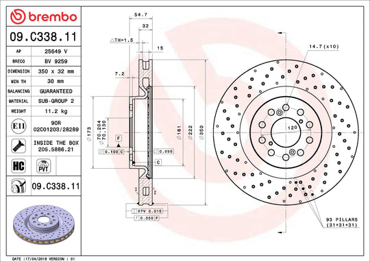 09.C338.11 Premium Coated Vented Brake Rotor Brembo Canada