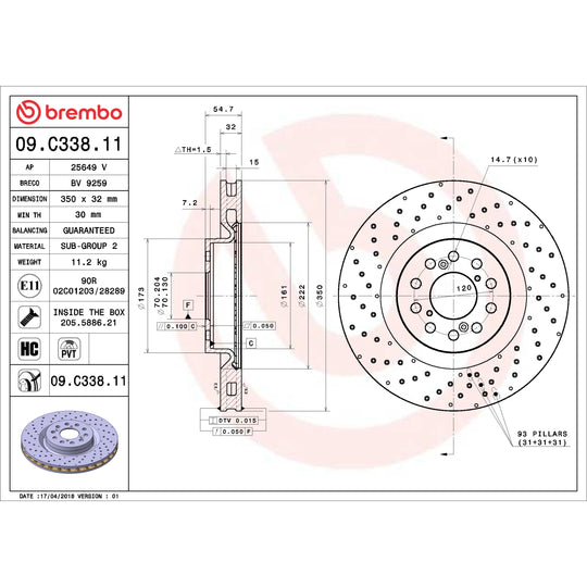 09.C338.11 Brembo Premium Coated Vented Brake Rotor Brembo Brake Canada