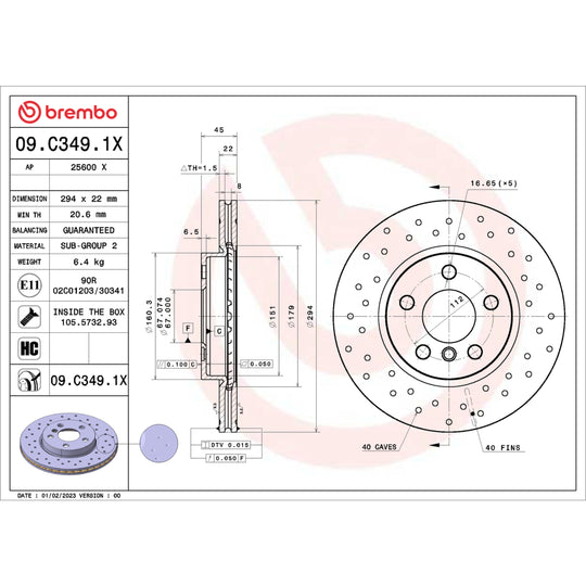 09.C349.1X Brembo Premium UV Coated XTRA Cross Drilled Brake Rotor Brembo Brake Canada
