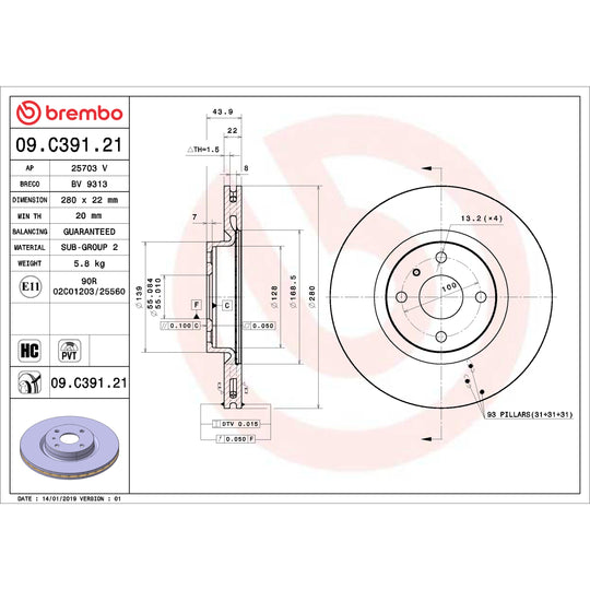 KT04333 Low-Met Brake Pad and UV Coated PVT  Brake Disc Kit Brembo Canada