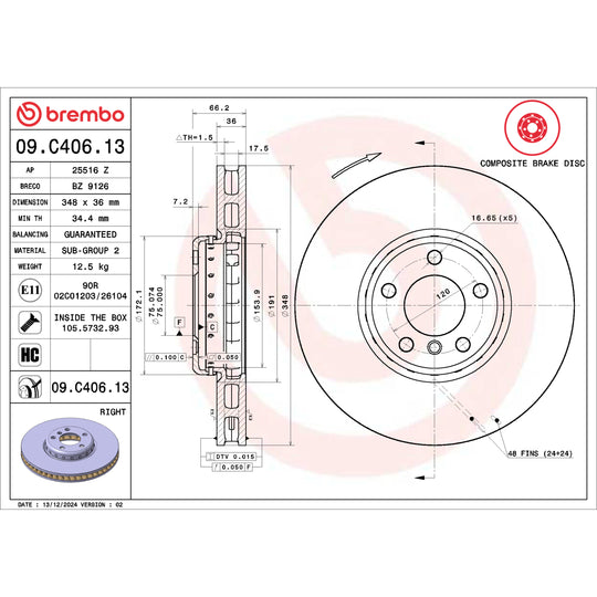 09.C406.13 Brembo Premium Vented Composite Brake Rotor Brembo Brake Canada