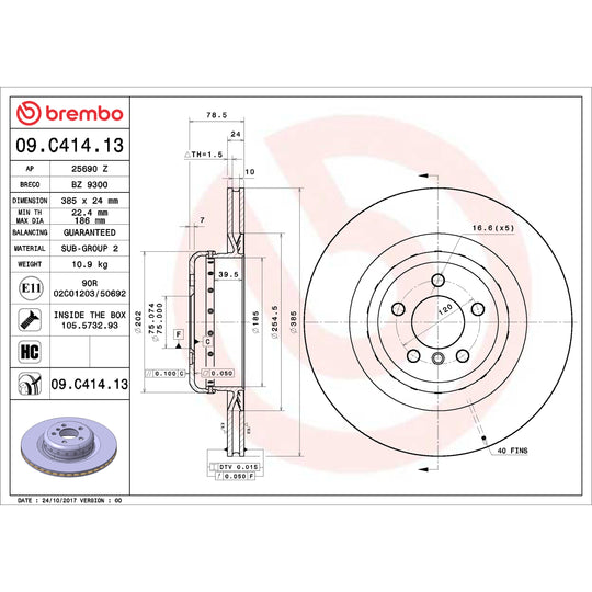 09.C414.13 Brembo Premium Vented Composite Brake Rotor Brembo Brake Canada