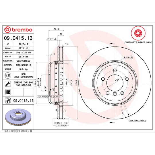 KT00C27 Brembo Ceramic Brake Pad and Composite Vented  Brake Disc Kit Brembo Brake Canada