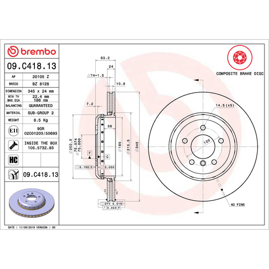 KT00C09 Brembo Ceramic Brake Pad and Composite Vented  Brake Disc Kit Brembo Brake Canada