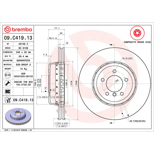 KT00C08 Brembo Ceramic Brake Pad and Composite Vented  Brake Disc Kit Brembo Brake Canada