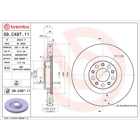 09.C497.11 Brembo Premium Coated Vented Brake Rotor Brembo Brake Canada
