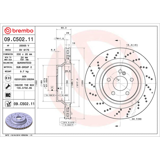 09.C502.11 Brembo Premium Coated Vented Brake Rotor Brembo Brake Canada