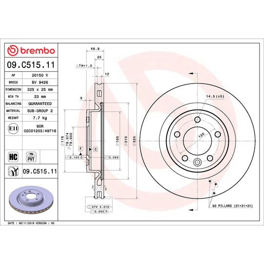 KT00A45 Brembo Ceramic Brake Pad and UV Coated PVT  Brake Disc Kit Brembo Brake Canada