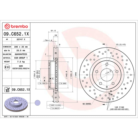09.C652.1X Brembo Premium UV Coated XTRA Cross Drilled Brake Rotor Brembo Brake Canada
