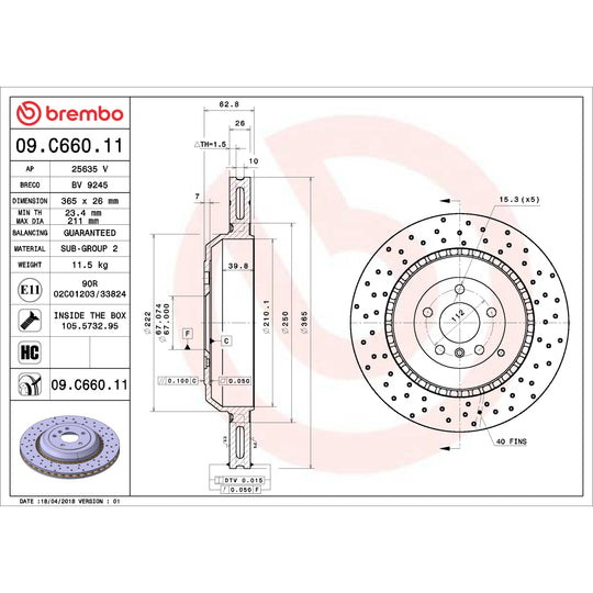 09.C660.11 Brembo Premium Coated Vented Brake Rotor Brembo Brake Canada