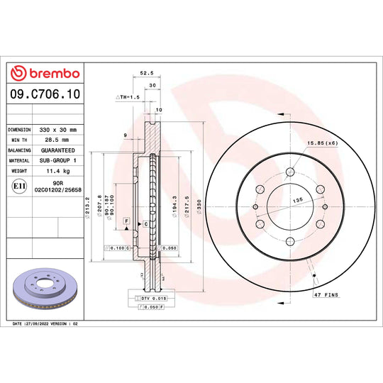 09.C706.10 Brembo Premium Vented Brake Rotor Brembo Brake Canada