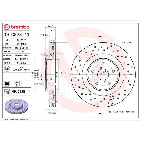 09.C828.11 Brembo Premium Coated Vented Brake Rotor Brembo Brake Canada