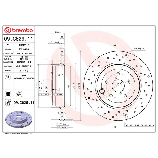 09.C829.11 Brembo Premium Coated Vented Brake Rotor Brembo Brake Canada