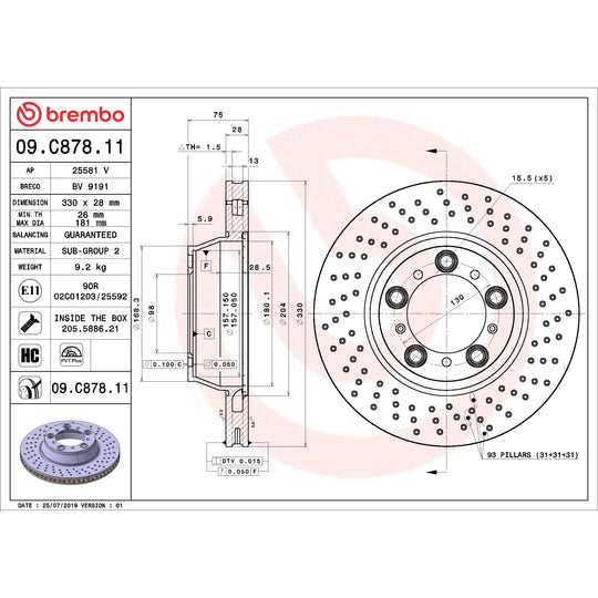 KT00A71 Brembo Ceramic Brake Pad and UV Coated PVT Drilled Brake Disc Kit Brembo Brake Canada