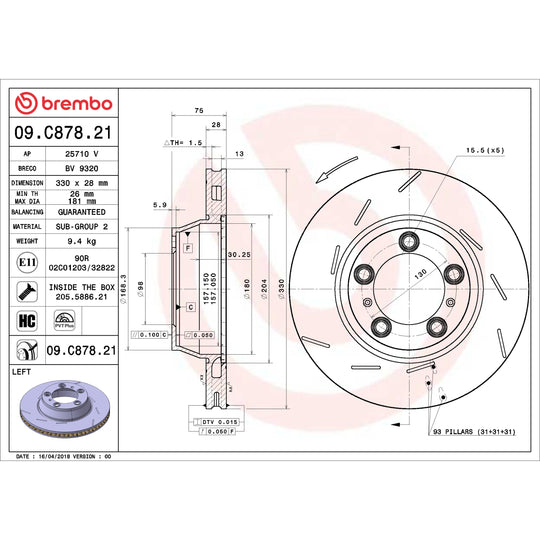 09.C878.21 Brembo Premium Coated Vented Brake Rotor Brembo Brake Canada