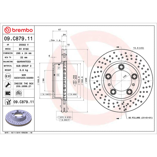 KT00A68 Brembo Ceramic Brake Pad and UV Coated PVT Drilled Brake Disc Kit Brembo Brake Canada