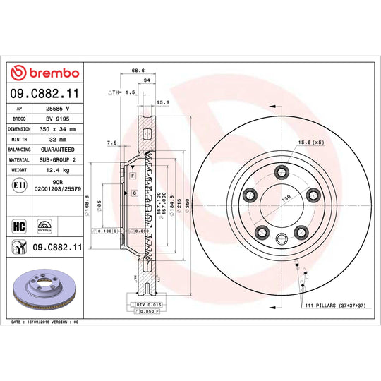 09.C882.11 Brembo Premium Coated Vented Brake Rotor Brembo Brake Canada