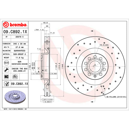 KTX0140 Brembo Ceramic Brake Pad and XTRA PVT Drilled Brake Disc Kit Brembo Brake Canada